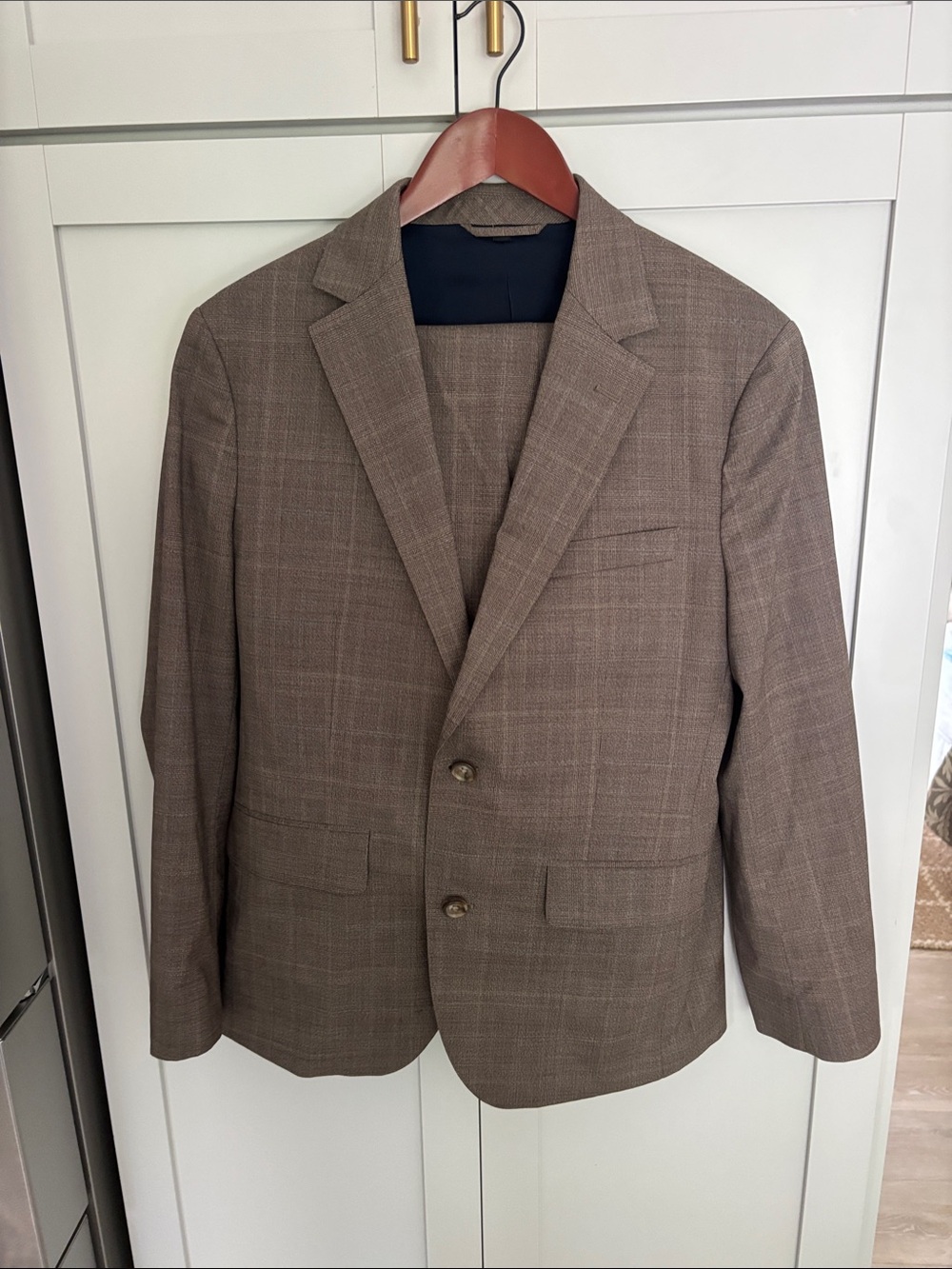 Men's Brown Plaid Two-Button Blazer
